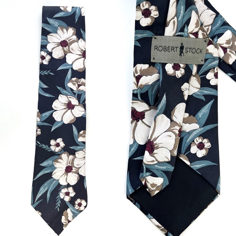 Robert Stock 100% Silk Necktie Dark Floral